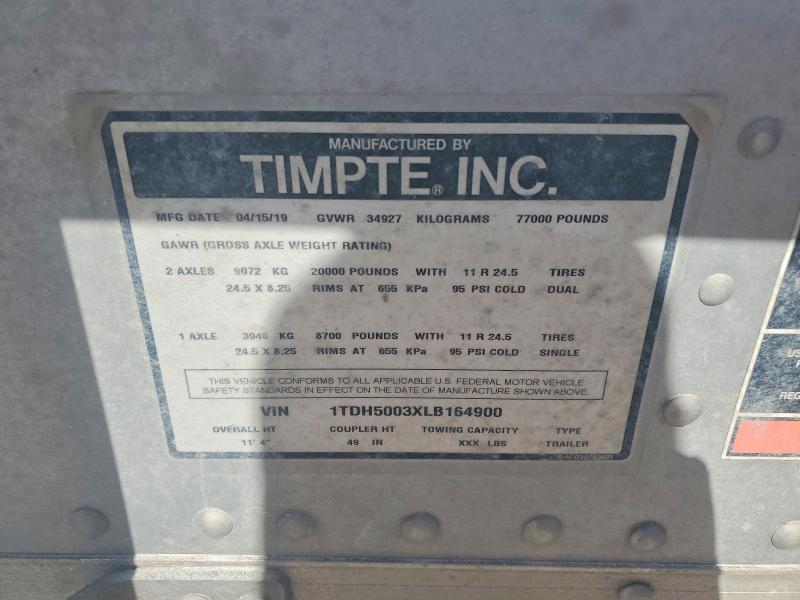 Продаж на аукціоні авто 2020 Timpte Unknown, vin: 1TDH5003XLB164900, номер лоту: 49186456