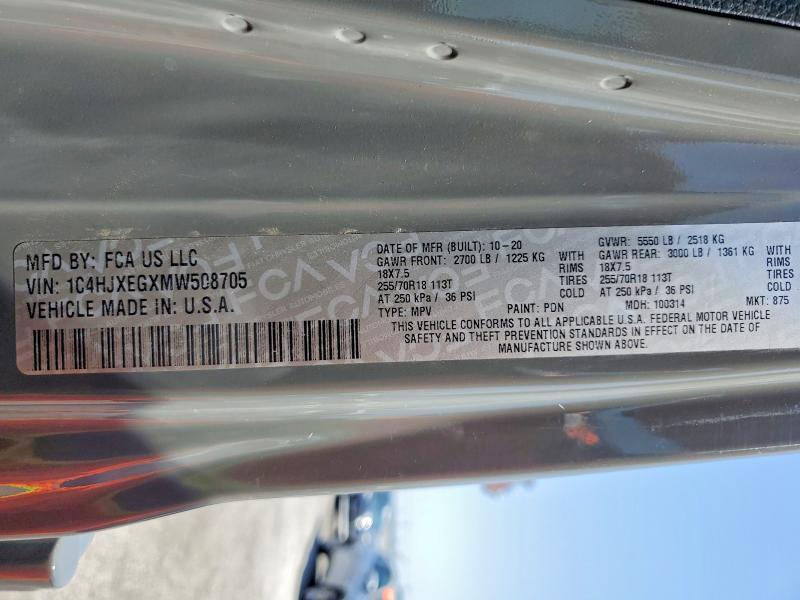 50515486 :رقم المزاد ، 1C4HJXEGXMW508705 vin ، 2021 Jeep Wrangler Unlimited مزاد بيع