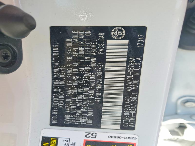Aukcja sprzedaży 2018 Toyota Camry, vin: 4T1B11HK2JU087424, numer aukcji: 48763406
