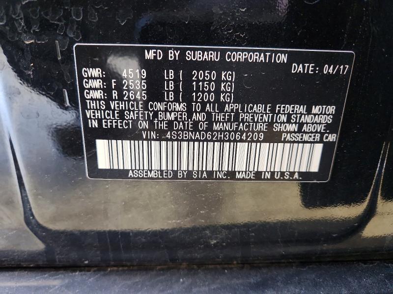 Продажа на аукционе авто 2017 Subaru Legacy, vin: 4S3BNAD62H3064209, номер лота: 50592726