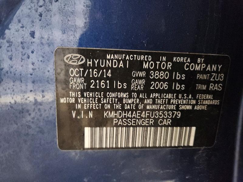 Auction sale of the 2015 Hyundai Elantra, vin: KMHDH4AE4FU353379, lot number: 49836106