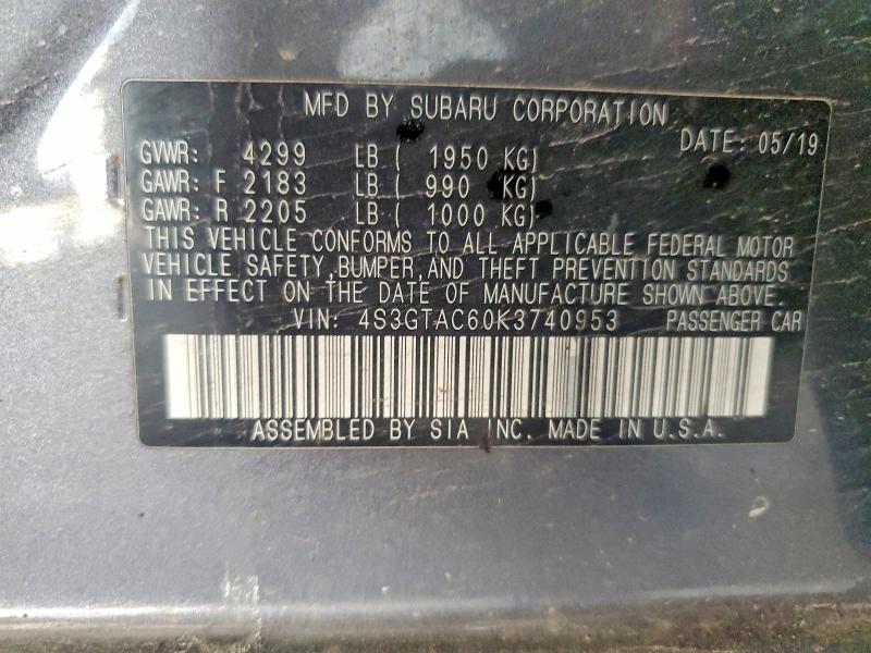 Aukcja sprzedaży 2019 Subaru Impreza, vin: 4S3GTAC60K3740953, numer aukcji: 50226636
