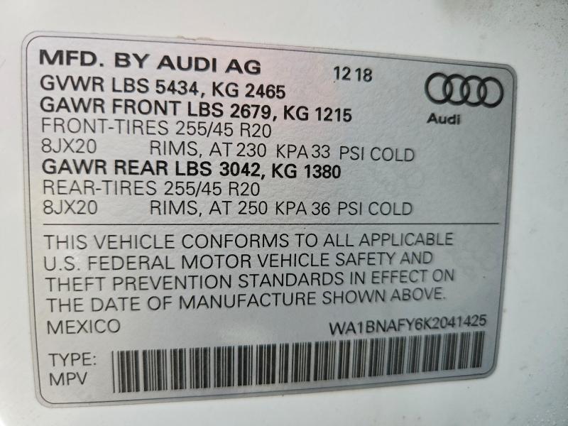 Aukcja sprzedaży 2019 Audi Q5, vin: WA1BNAFY6K2041425, numer aukcji: 48138576