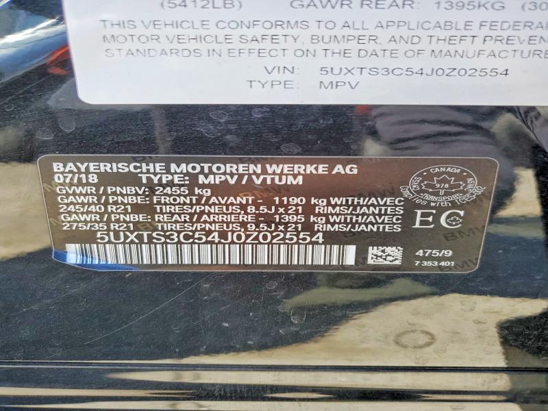 Aukcja sprzedaży 2018 Bmw X3, vin: 5UXTS3C54J0Z02554, numer aukcji: 51066656