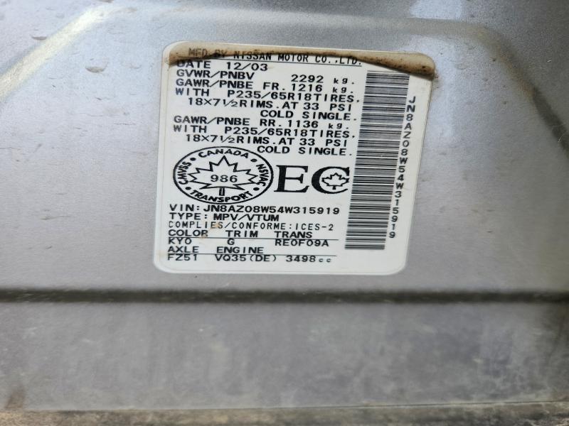 49613846 :رقم المزاد ، JN8AZ08W54W315919 vin ، 2004 Nissan Murano مزاد بيع