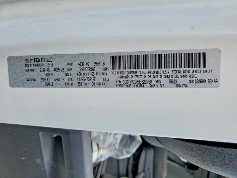48486216 :رقم المزاد ، 3C6TRVCG0HE522730 vin ، 2017 Ram Promaster 2500 مزاد بيع