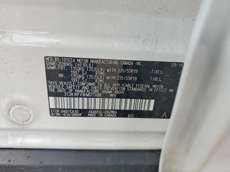 Aukcja sprzedaży 2019 Toyota Rav4, vin: 2T3A1RFV3KW077498, numer aukcji: 51865056