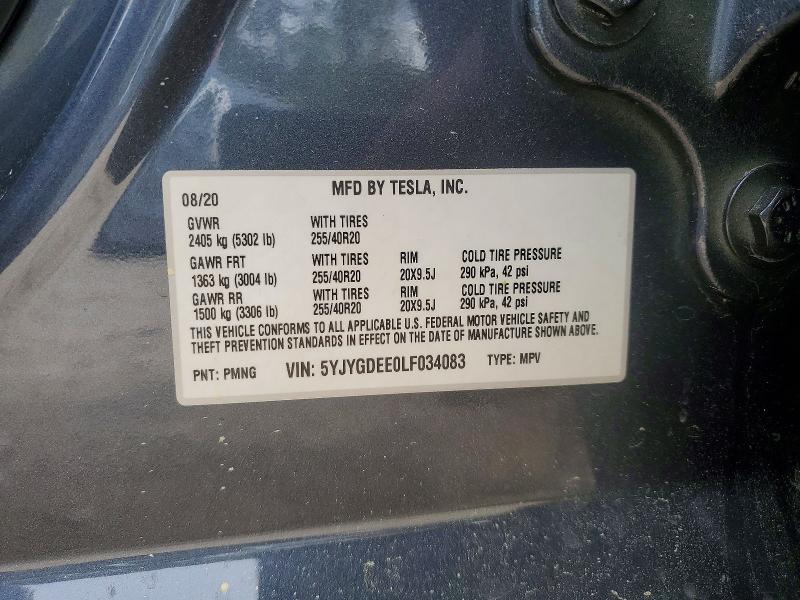2020 Tesla Model Y მანქანა იყიდება აუქციონზე, vin: 5YJYGDEE0LF034083, აუქციონის ნომერი: 48653626