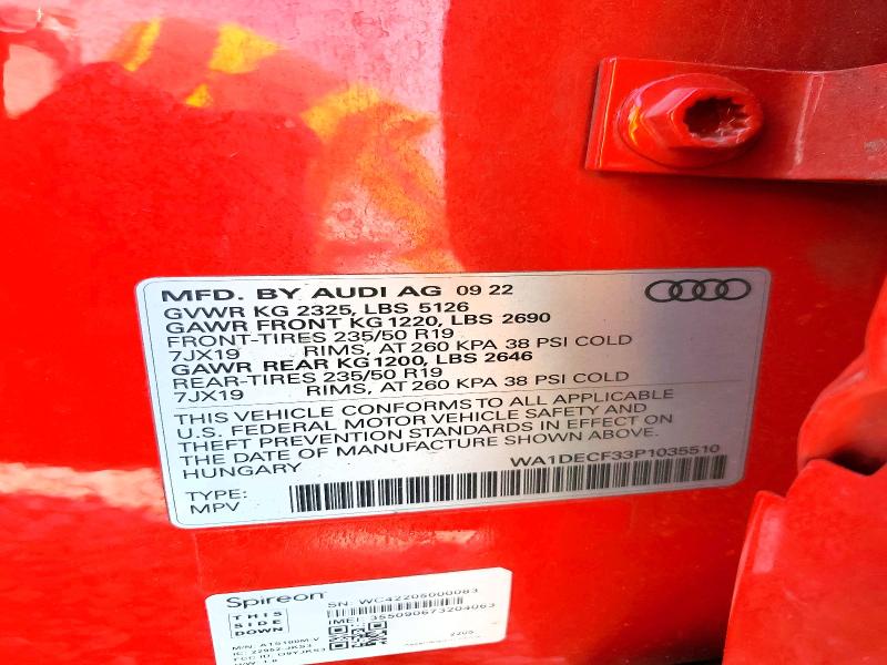 Aukcja sprzedaży 2023 Audi Q3, vin: WA1DECF33P1035510, numer aukcji: 49182016