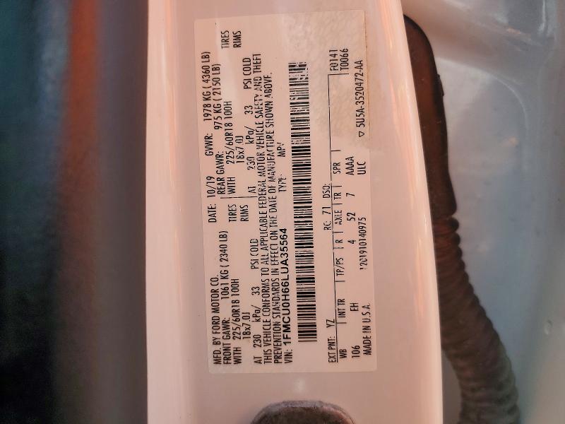 50928546 :رقم المزاد ، 1FMCU0H66LUA35564 vin ، 2020 Ford Escape مزاد بيع