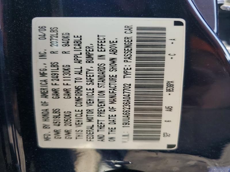 2006 Acura 3.2tl მანქანა იყიდება აუქციონზე, vin: 19UUA66236A047702, აუქციონის ნომერი: 49888786