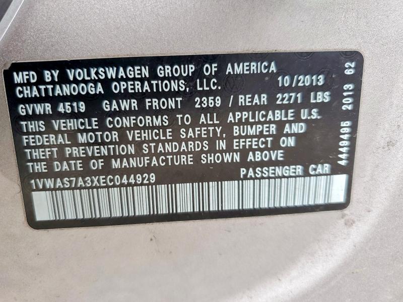 2014 Volkswagen Passat მანქანა იყიდება აუქციონზე, vin: 1VWAS7A3XEC044929, აუქციონის ნომერი: 49820546