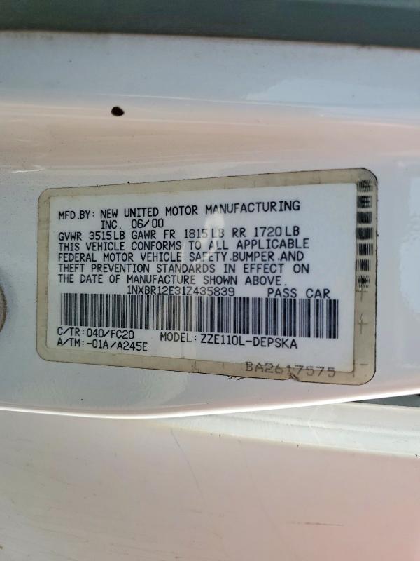 Продажа на аукционе авто 2001 Toyota Corolla, vin: 1NXBR12E31Z435839, номер лота: 47357546