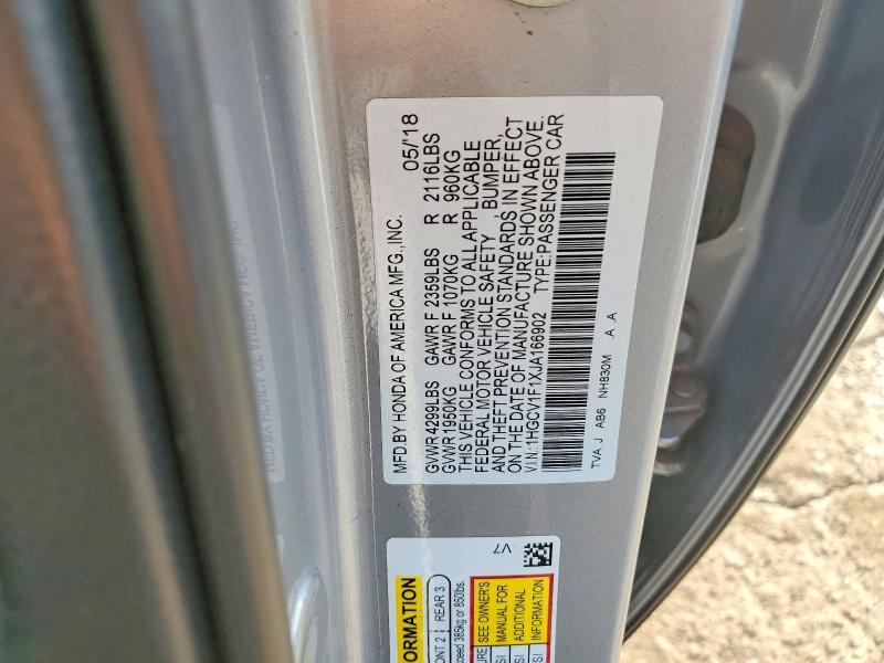 Продажа на аукционе авто 2018 Honda Accord, vin: 1HGCV1F1XJA166902, номер лота: 50672036