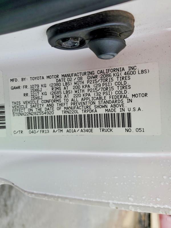 Aukcja sprzedaży 2008 Toyota Tacoma, vin: 5TENX22N28Z554920, numer aukcji: 47733186