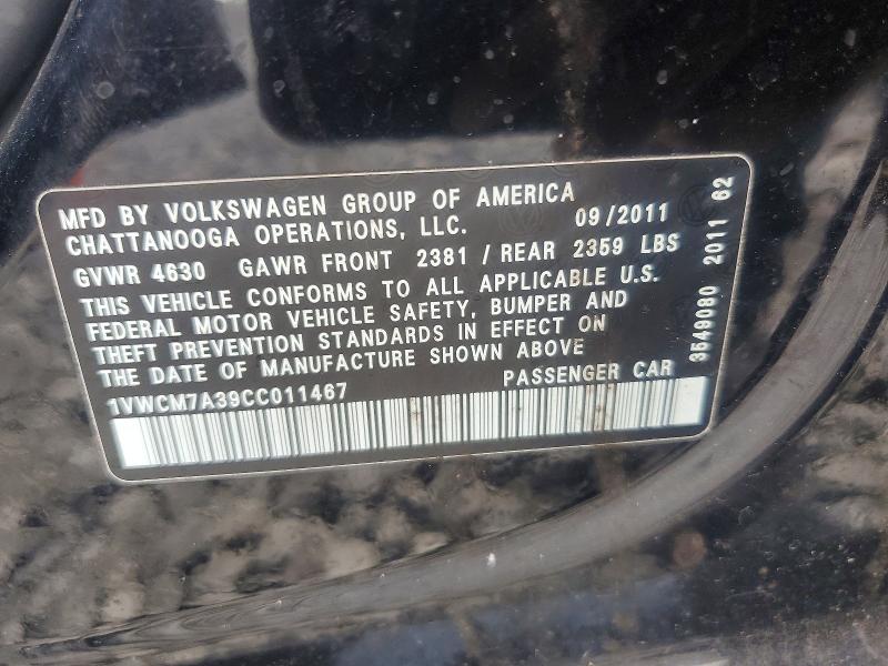Продажа на аукционе авто 2012 Volkswagen Passat, vin: 1VWCM7A39CC011467, номер лота: 49707876