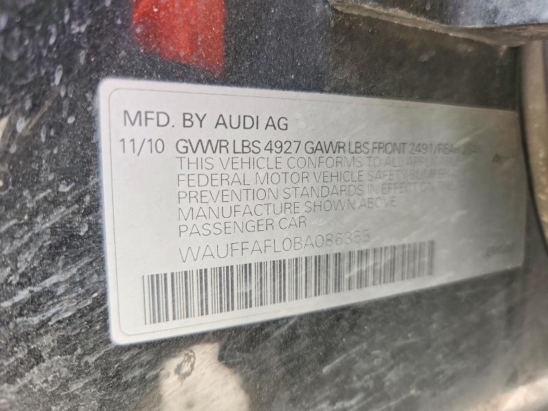 2011 Audi A4 მანქანა იყიდება აუქციონზე, vin: WAUFFAFL0BA086355, აუქციონის ნომერი: 50619876