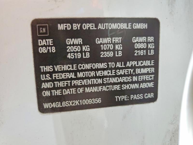 49347336 :رقم المزاد ، W04GL6SX2K1009356 vin ، 2019 Buick Regal مزاد بيع