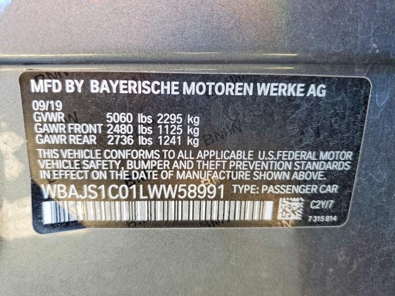2020 Bmw 540 მანქანა იყიდება აუქციონზე, vin: WBAJS1C01LWW58991, აუქციონის ნომერი: 49287856