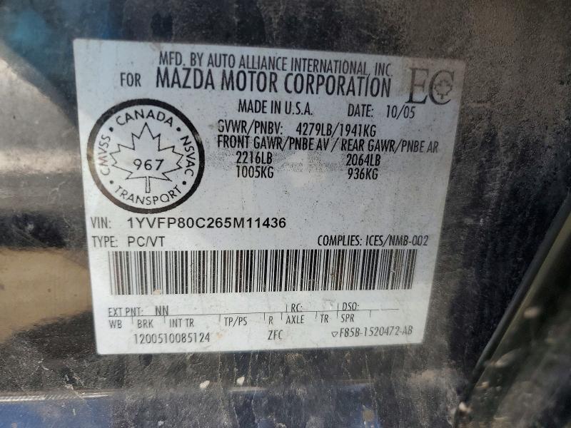 Продаж на аукціоні авто 2006 Mazda Mazda 6, vin: 1YVFP80C265M11436, номер лоту: 50900136