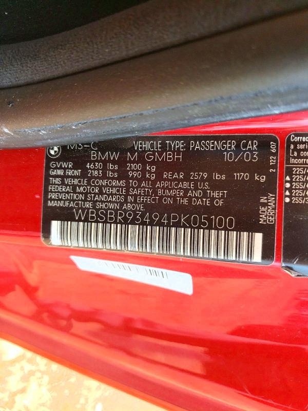 Продаж на аукціоні авто 2004 Bmw M3, vin: WBSBR93494PK05100, номер лоту: 48764126