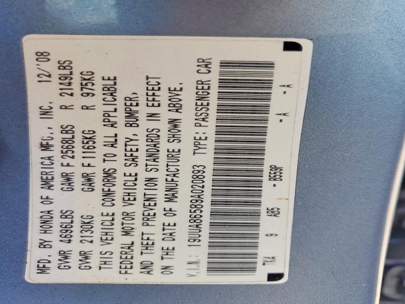 49076746 :رقم المزاد ، 19UUA86589A020893 vin ، 2009 Acura Tl مزاد بيع