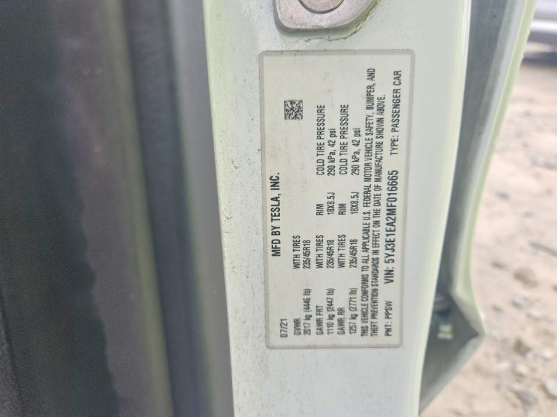 50991106 :رقم المزاد ، 5YJ3E1EA2MF016665 vin ، 2021 Tesla Model 3 مزاد بيع