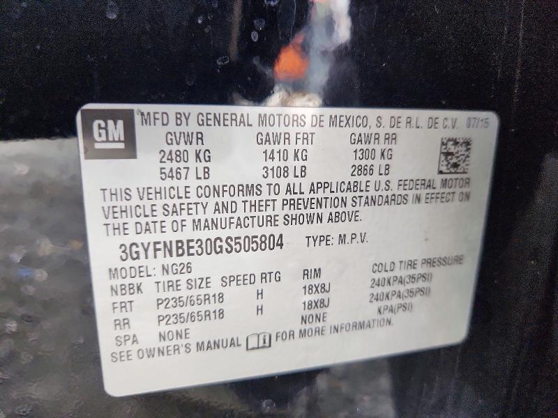51875706 :رقم المزاد ، 3GYFNBE30GS505804 vin ، 2016 Cadillac Srx مزاد بيع