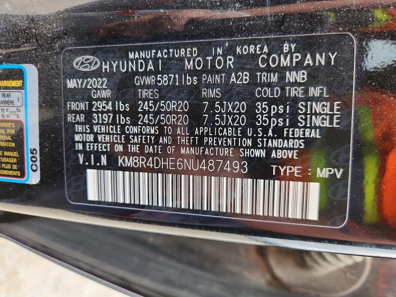 2022 Hyundai Palisade მანქანა იყიდება აუქციონზე, vin: KM8R4DHE6NU487493, აუქციონის ნომერი: 51417496