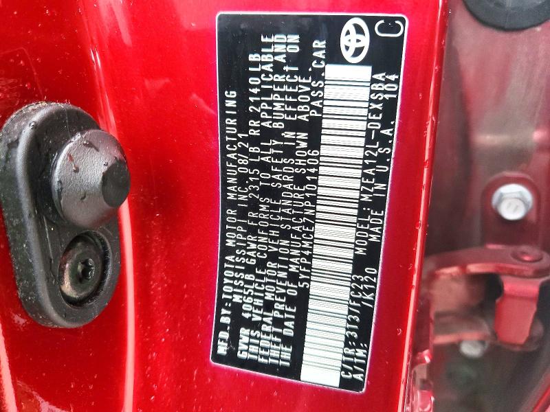 52052246 :رقم المزاد ، 5YFP4MCE7NP101406 vin ، 2022 Toyota Corolla مزاد بيع