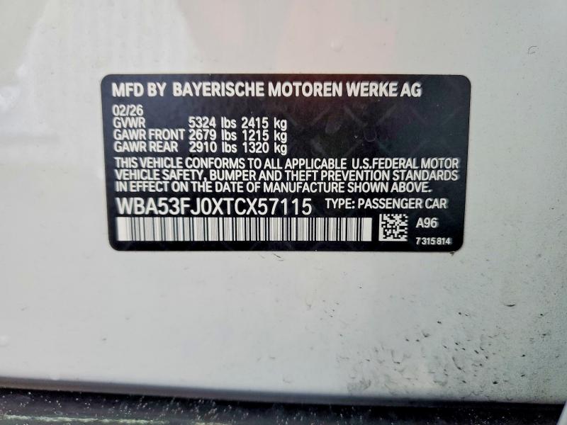 50950506 :رقم المزاد ، WBA53FJ0XTCX57115 vin ، 2026 Bmw 530 مزاد بيع