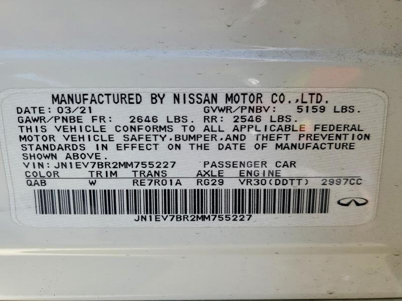 Aukcja sprzedaży 2021 Infiniti Q50, vin: JN1EV7BR2MM755227, numer aukcji: 48793346