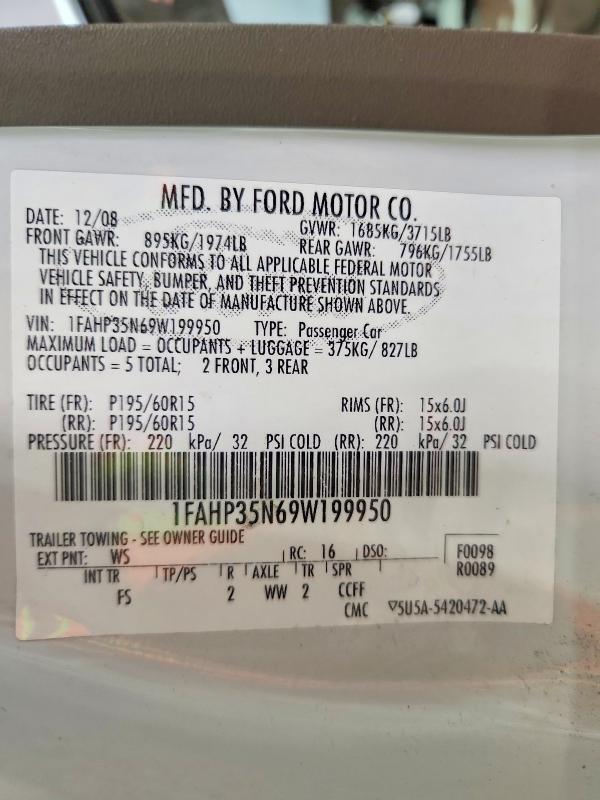 50969816 :رقم المزاد ، 1FAHP35N69W199950 vin ، 2009 Ford Focus مزاد بيع