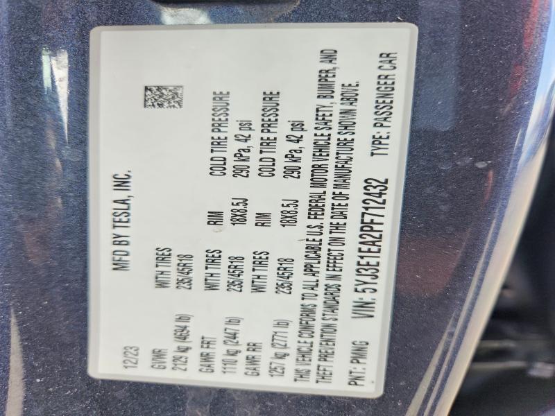 Продажа на аукционе авто 2023 Tesla Model 3, vin: 5YJ3E1EA2PF712432, номер лота: 48268336