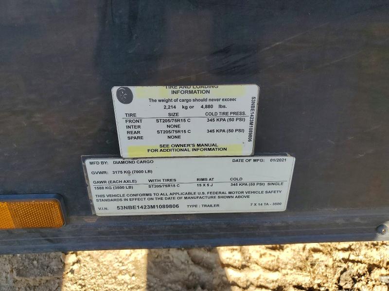 50693126 :رقم المزاد ، 53NBE1423M1089806 vin ، 2021 Diamond Cargo Enclosed مزاد بيع