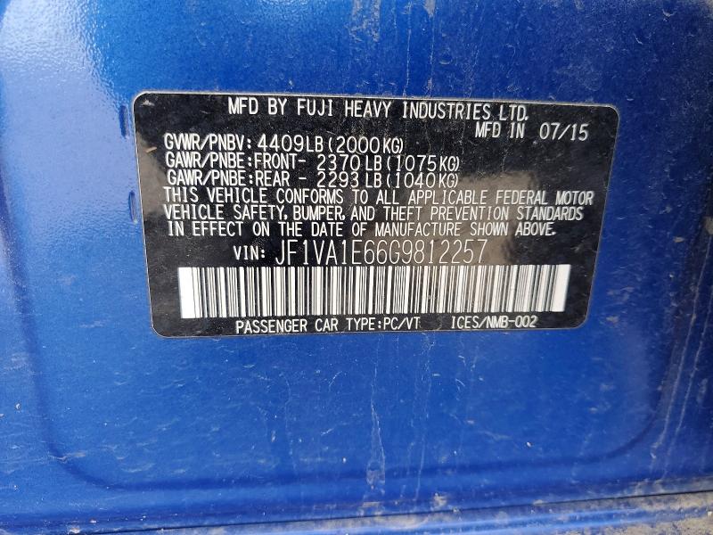 2016 Subaru Wrx მანქანა იყიდება აუქციონზე, vin: JF1VA1E66G9812257, აუქციონის ნომერი: 50628446