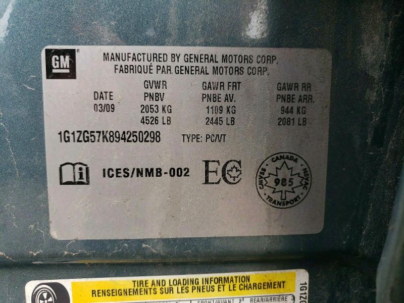 Продаж на аукціоні авто 2009 Chevrolet Malibu, vin: 1G1ZG57K894250298, номер лоту: 49601976