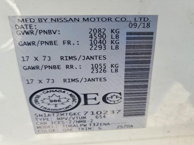 50443926 :رقم المزاد ، 5N1AT2MT6KC710237 vin ، 2019 Nissan Rogue مزاد بيع