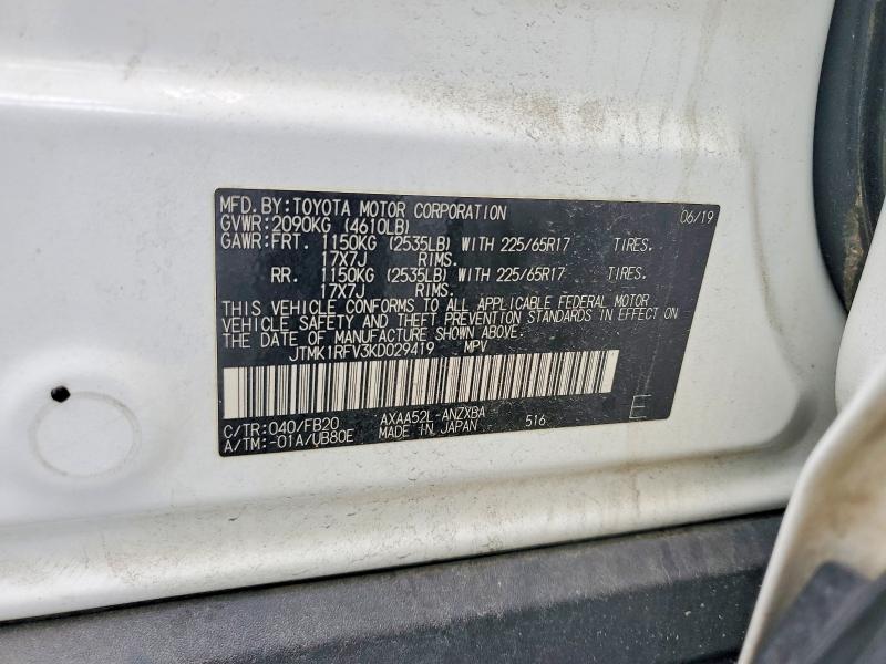 2019 Toyota Rav4 მანქანა იყიდება აუქციონზე, vin: JTMK1RFV3KD029419, აუქციონის ნომერი: 51617376