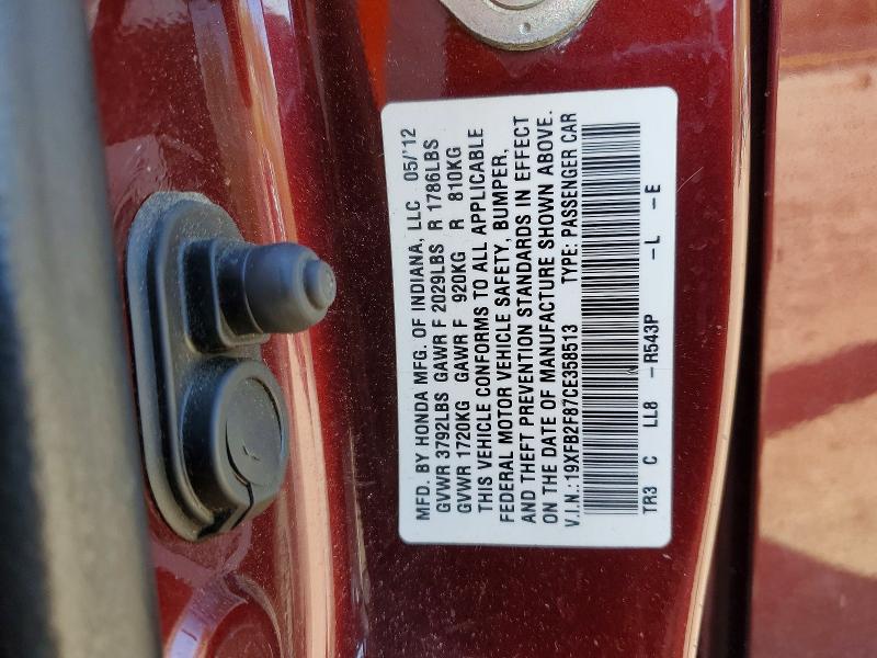 Aukcja sprzedaży 2012 Honda Civic, vin: 19XFB2F87CE358513, numer aukcji: 48797896