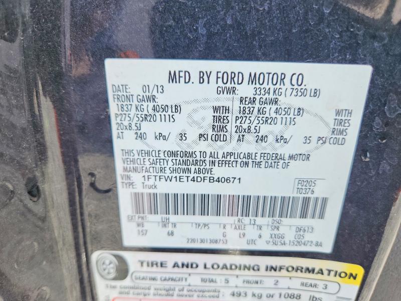 2013 Ford F150 მანქანა იყიდება აუქციონზე, vin: 1FTFW1ET4DFB40671, აუქციონის ნომერი: 50582486