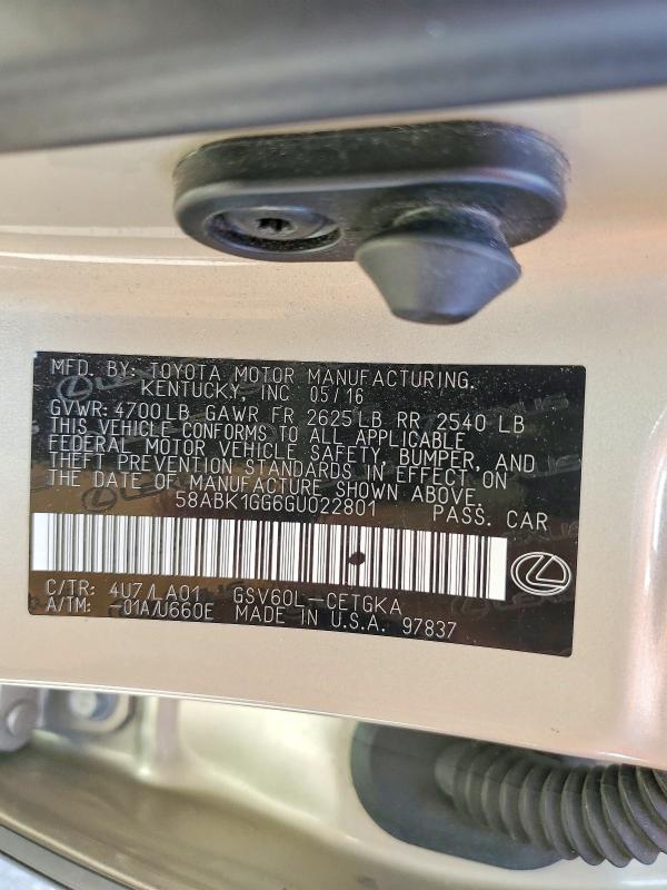 Aukcja sprzedaży 2016 Lexus Es, vin: 58ABK1GG6GU022801, numer aukcji: 49818666