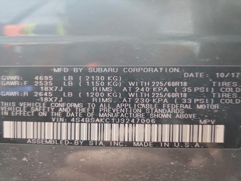 Продажа на аукционе авто 2018 Subaru Outback, vin: 4S4BSAKC1J3247006, номер лота: 50221566