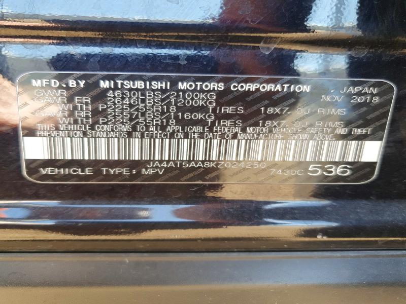 2019 Mitsubishi Eclipse Cross მანქანა იყიდება აუქციონზე, vin: JA4AT5AA8KZ024250, აუქციონის ნომერი: 49899736