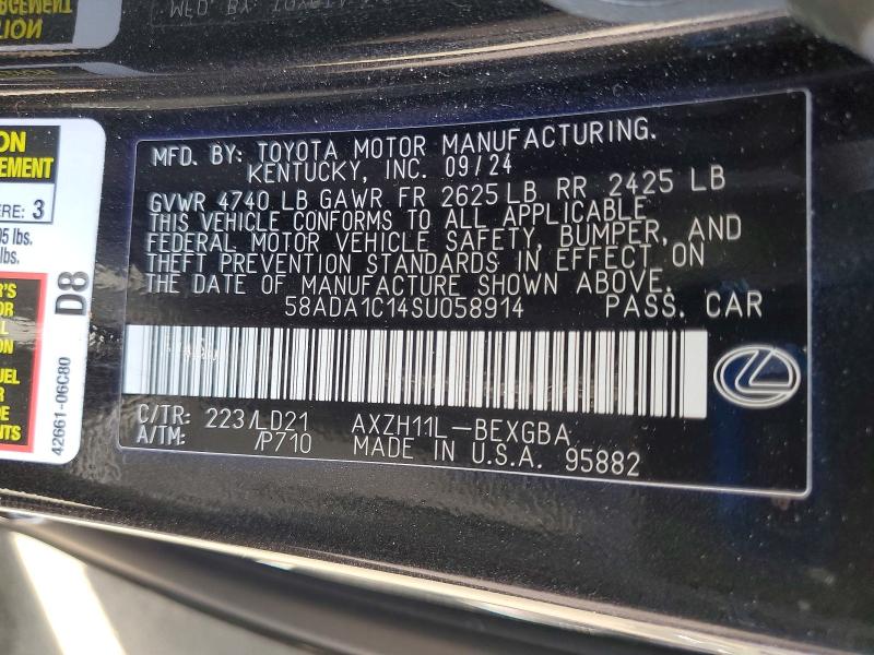 2025 Lexus Es 300h მანქანა იყიდება აუქციონზე, vin: 58ADA1C14SU058914, აუქციონის ნომერი: 50455996