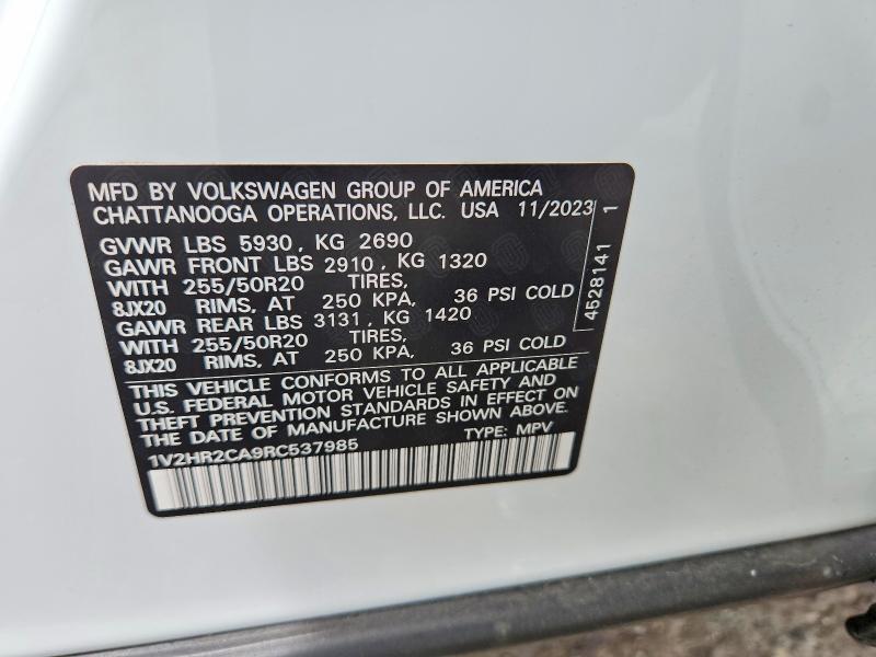 51285556 :رقم المزاد ، 1V2HR2CA9RC537985 vin ، 2024 Volkswagen Atlas مزاد بيع