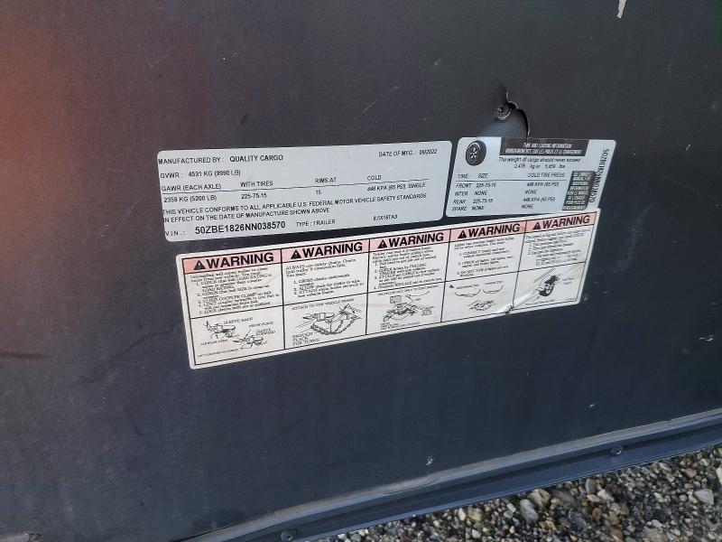 2022 Quality Cargo Enclosed Cargo მანქანა იყიდება აუქციონზე, vin: 50ZBE1826NN038570, აუქციონის ნომერი: 49113816