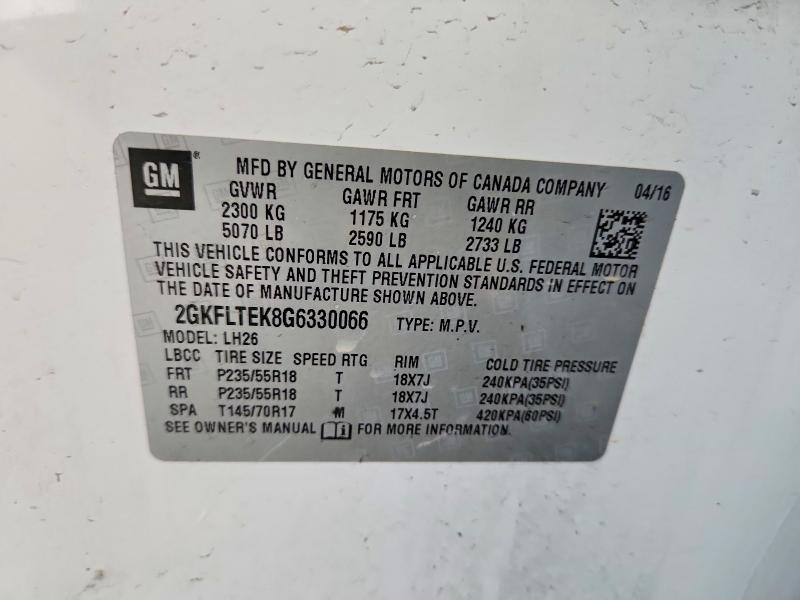 Aukcja sprzedaży 2016 Gmc Terrain, vin: 2GKFLTEK8G6330066, numer aukcji: 51439286