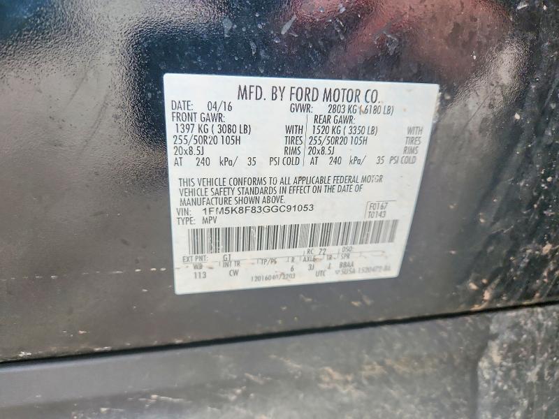 Aukcja sprzedaży 2016 Ford Explorer, vin: 1FM5K8F83GGC91053, numer aukcji: 51617036