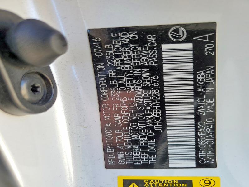 2017 Lexus Ct მანქანა იყიდება აუქციონზე, vin: JTHKD5BH7H2281676, აუქციონის ნომერი: 46783086
